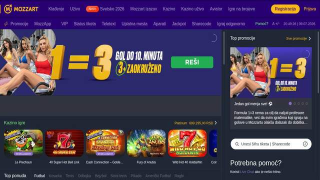 Mozzart Bet casino screenshot